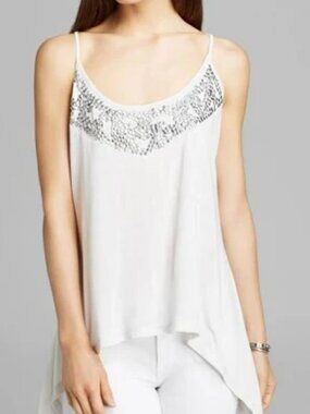 Guess Glacer Grey Asymmetrical Sharkbite Embellished Tank Top XL